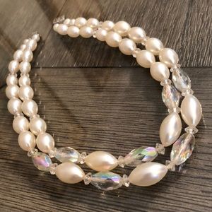 Vintage Two Strand Pearl & Crystal Choker 14”